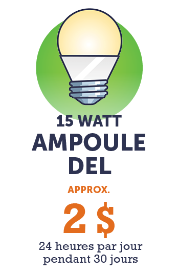 Graphique - Ampoule LED 15 watts (environ 2 $ - 24 heures par jour pendant 30 jours)
